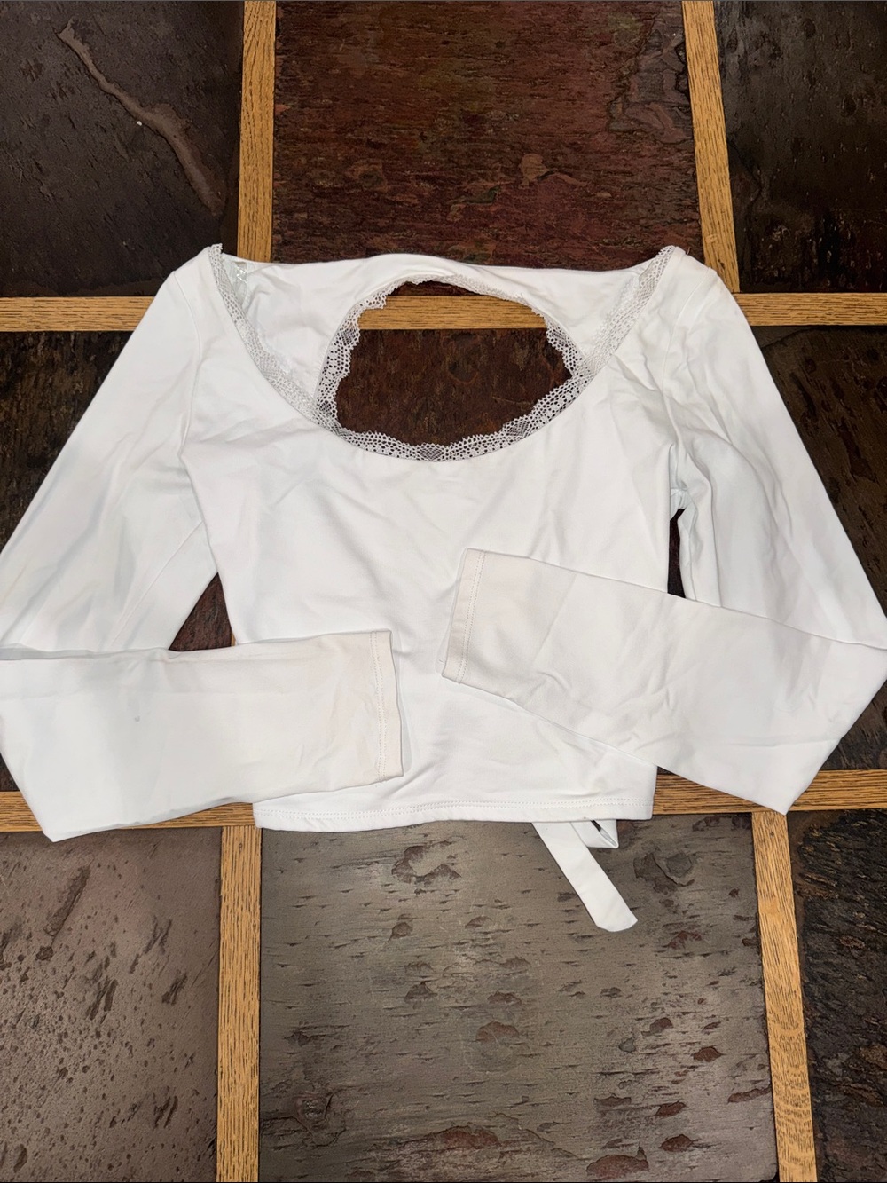 wild fable White Long Sleeve Scoop Neck Lace Trim Top-Never been worn.